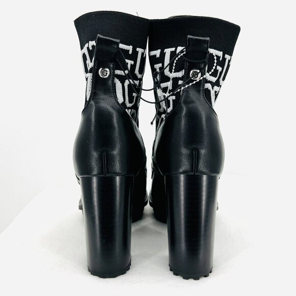 GUESS Women's Grows-R Ankle Boots Knit Logo Platform Black/White Size 8.5 NWOB - Picture 6 of 14